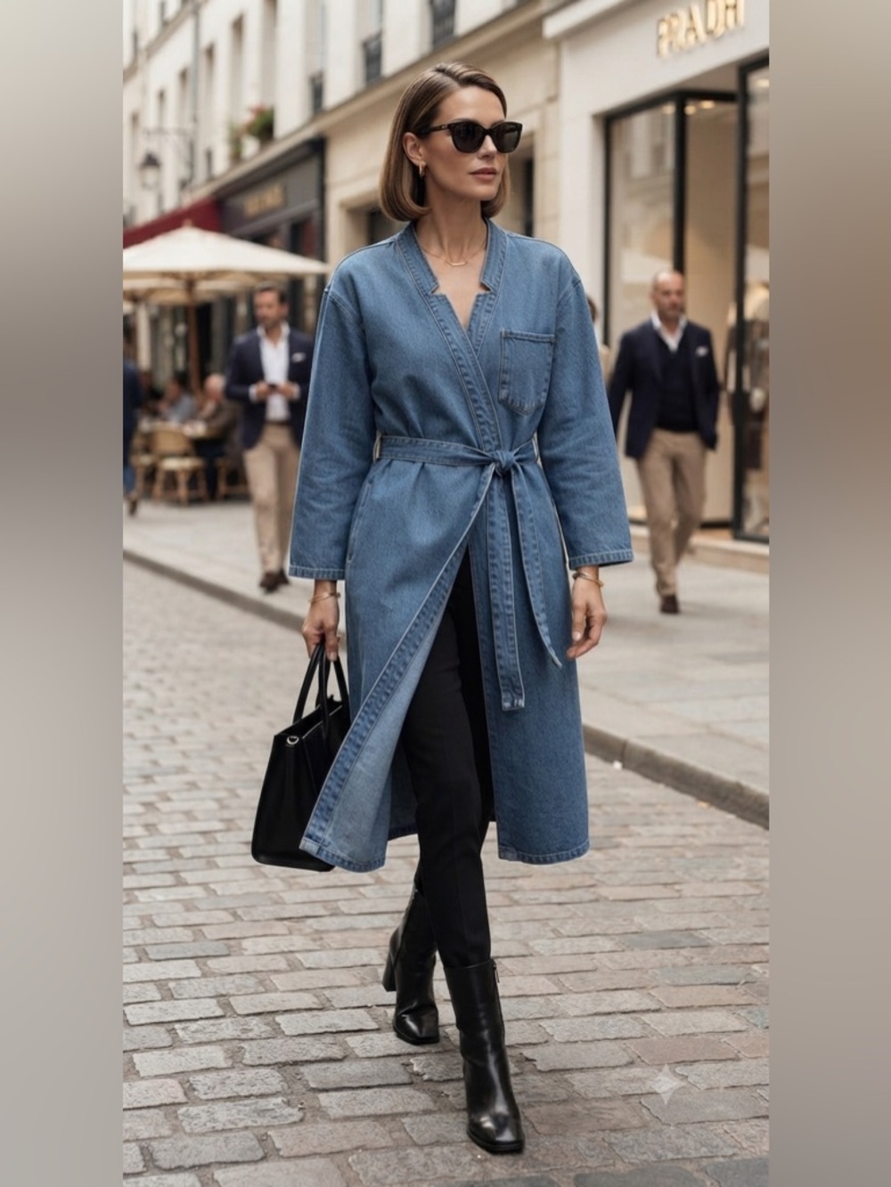 Women's Blue Wrap Denim Skinny Jeans Coat